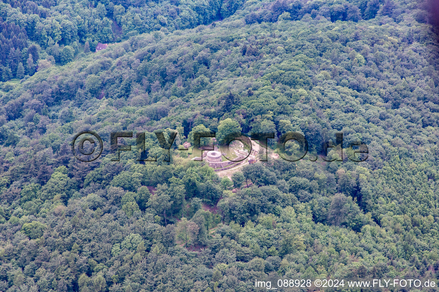 Tannenberg Castle Ruins in Seeheim-Jugenheim in the state Hesse, Germany out of the air