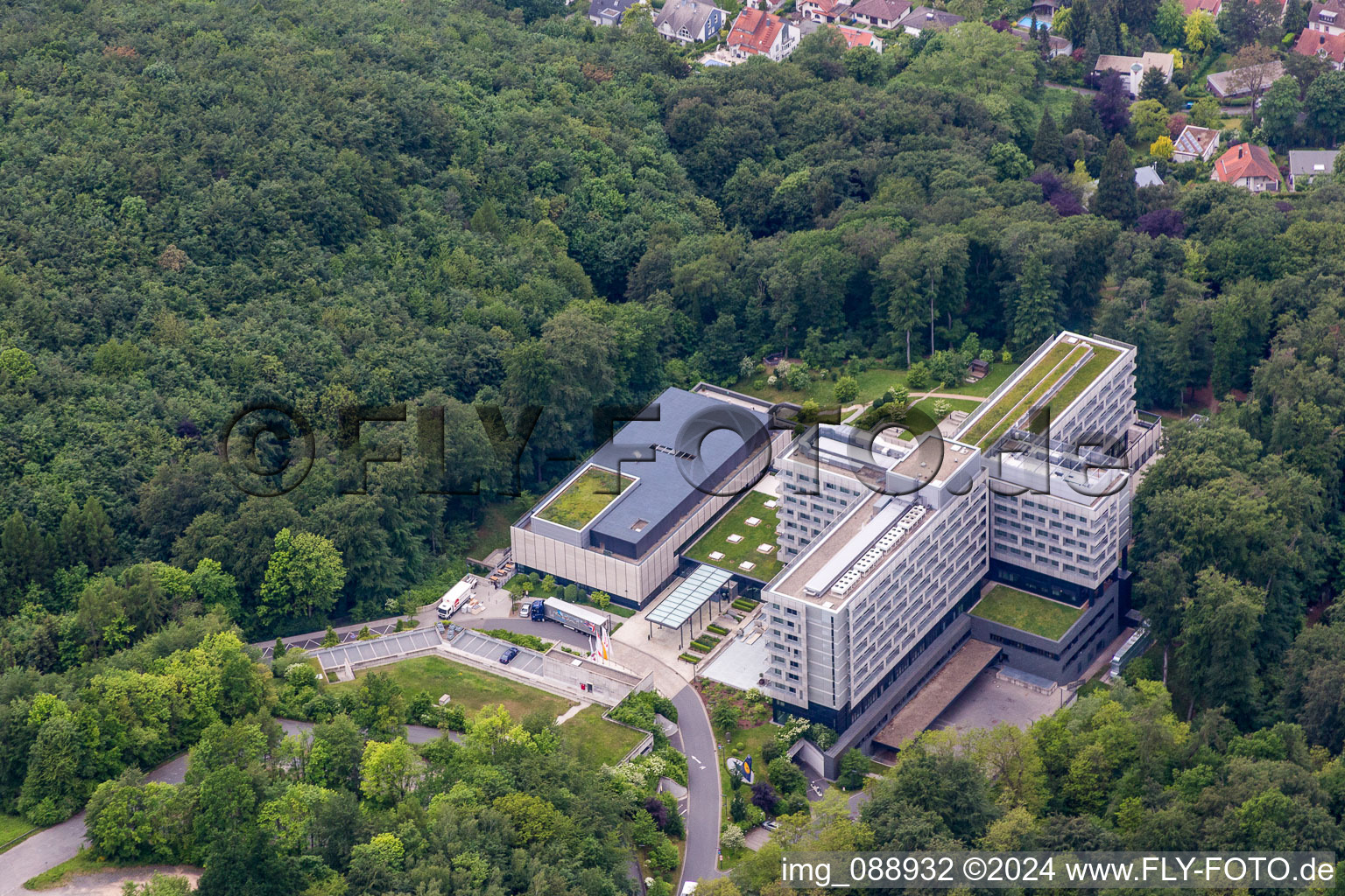 Oblique view of Lufthansa Cargo GmbH in Seeheim-Jugenheim in the state Hesse, Germany