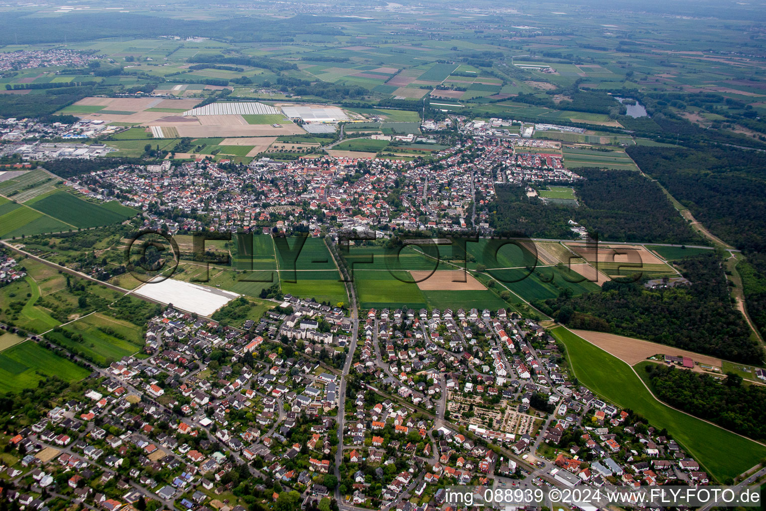 District Jugenheim an der Bergstrasse in Seeheim-Jugenheim in the state Hesse, Germany viewn from the air