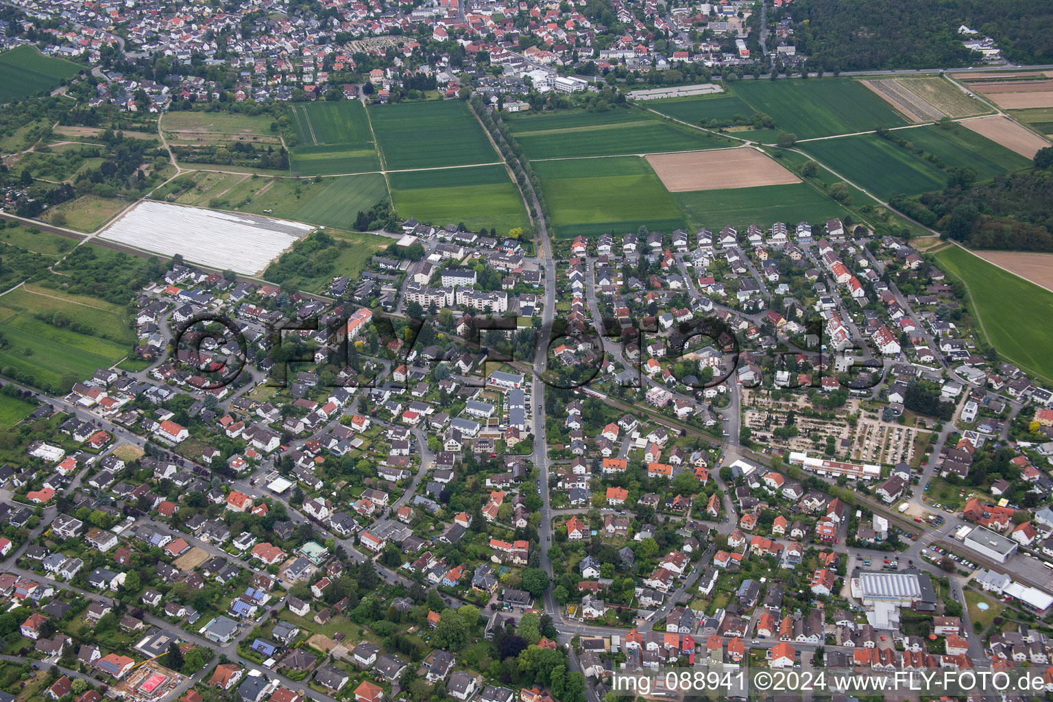 Drone image of District Jugenheim an der Bergstrasse in Seeheim-Jugenheim in the state Hesse, Germany