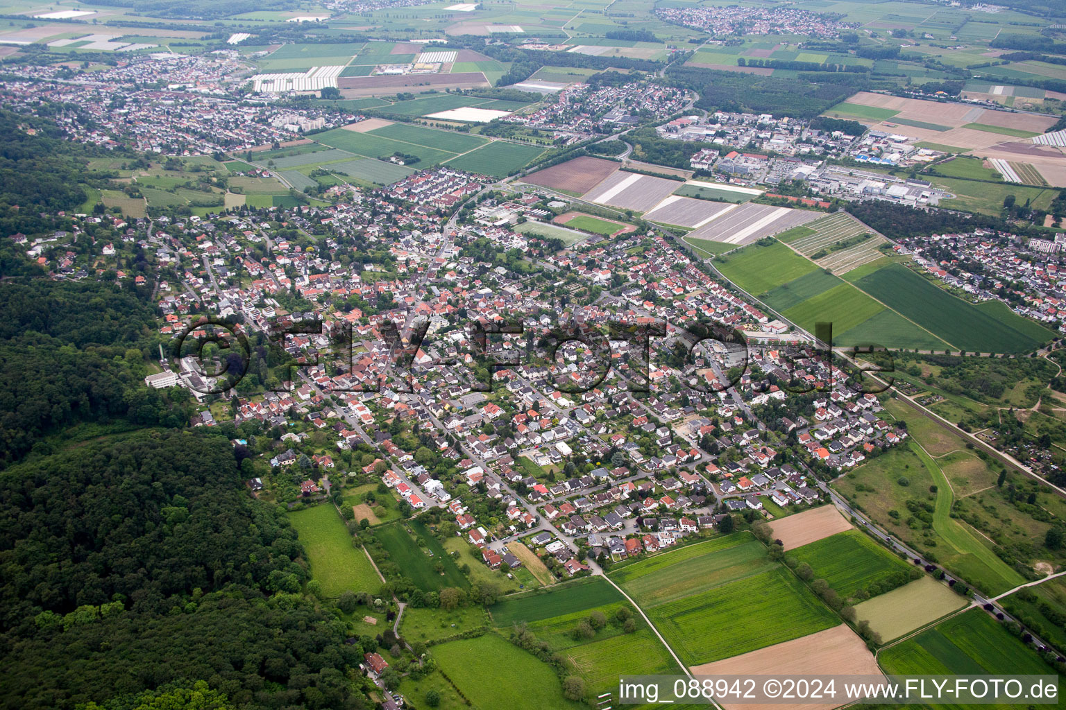 District Jugenheim an der Bergstrasse in Seeheim-Jugenheim in the state Hesse, Germany from the drone perspective