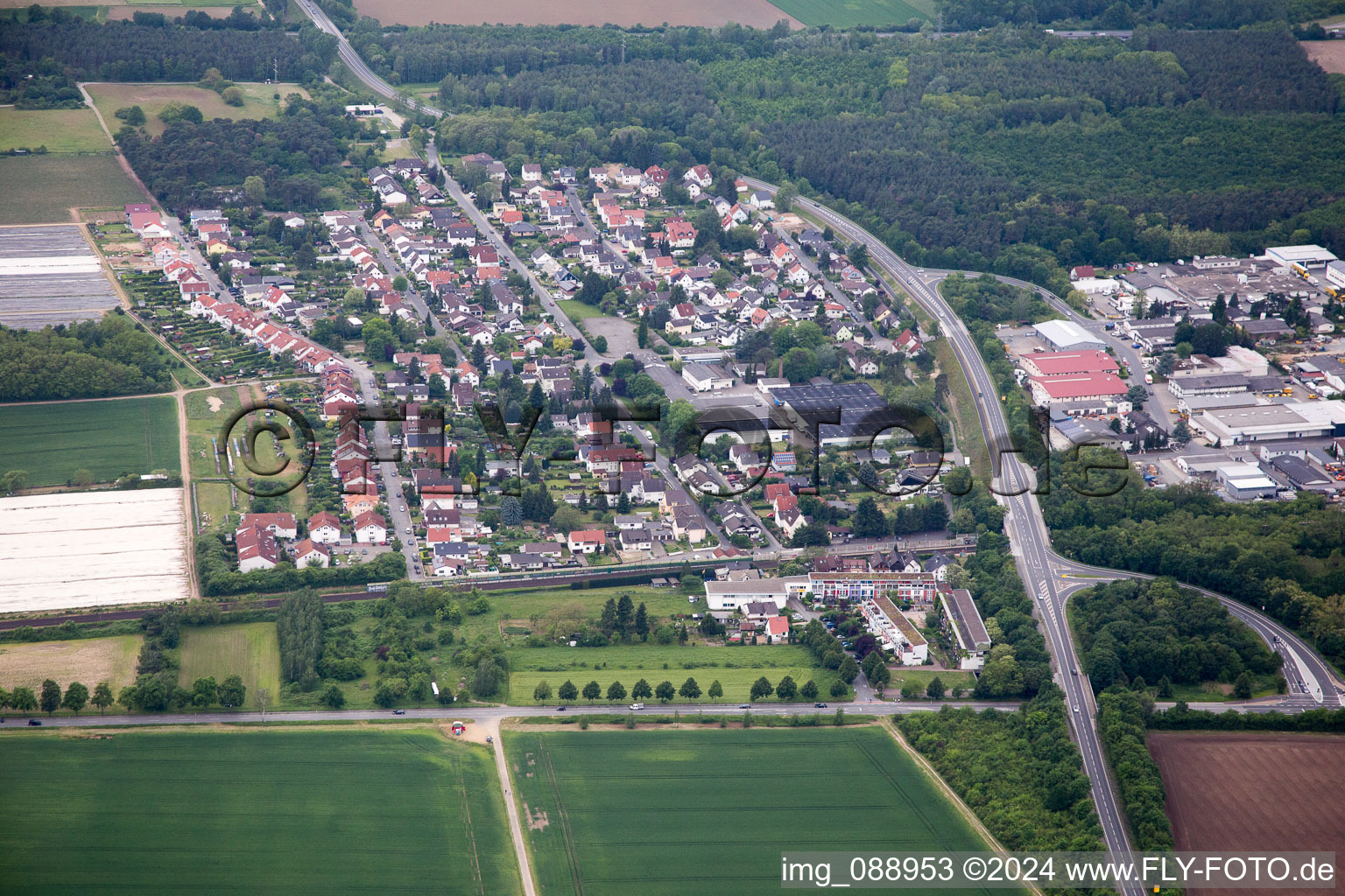 Aerial view of Alsbach-Hähnlein in the state Hesse, Germany