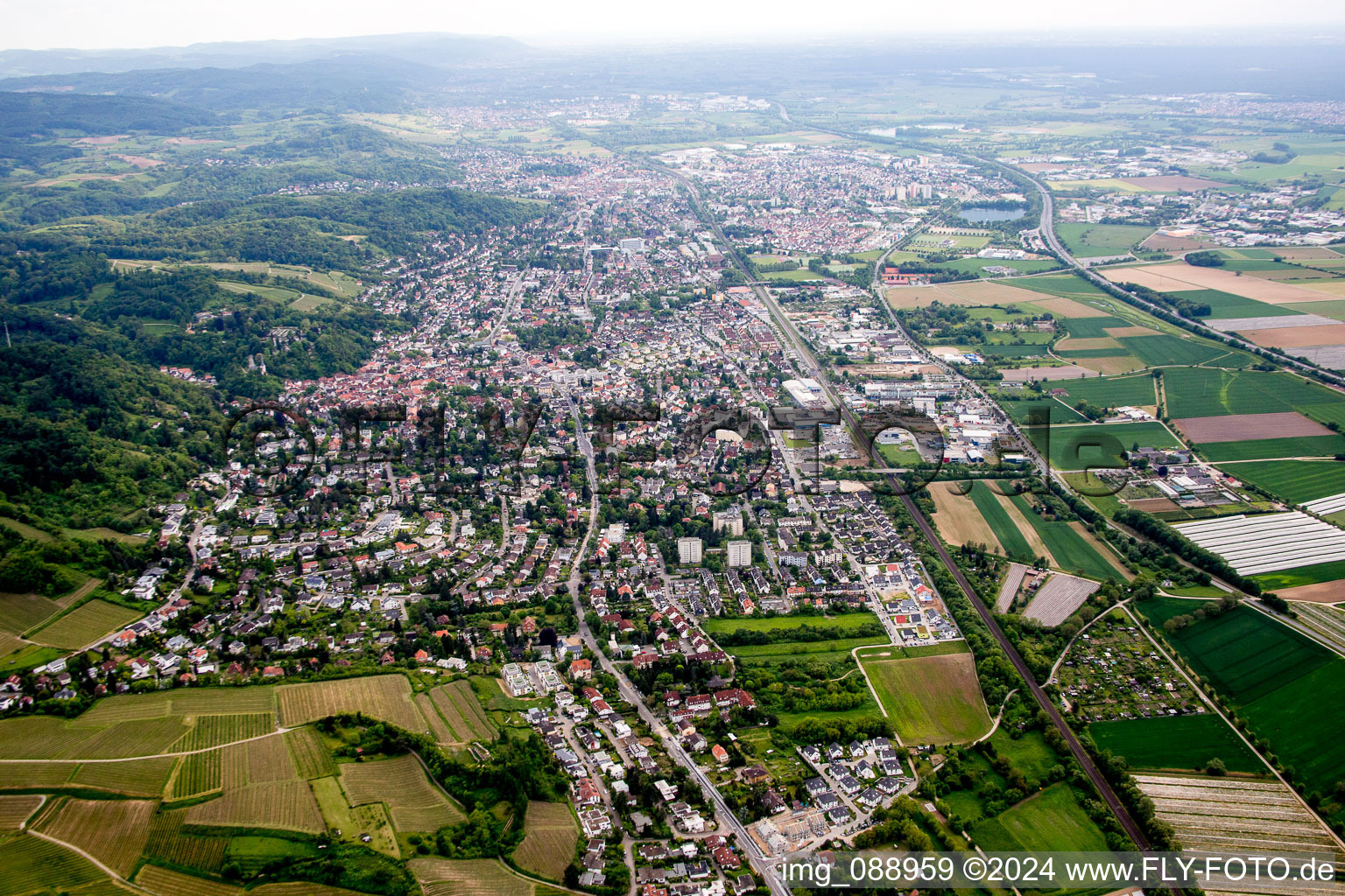 Aerial view of District Auerbach in Bensheim in the state Hesse, Germany