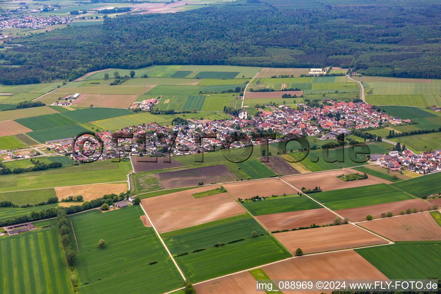 Aerial view of District Rodau in Zwingenberg in the state Hesse, Germany