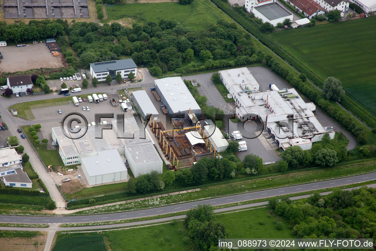 Aerial view of Industrial area W in Bensheim in the state Hesse, Germany