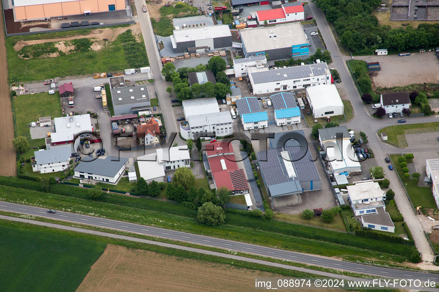 Aerial photograpy of Industrial area W in Bensheim in the state Hesse, Germany