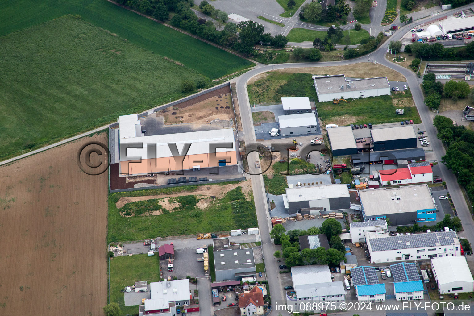 Oblique view of Industrial area W in Bensheim in the state Hesse, Germany