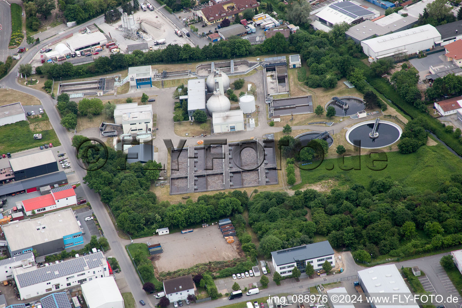 Industrial area W in Bensheim in the state Hesse, Germany from above