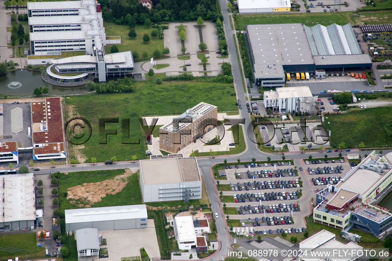 Industrial area W in Bensheim in the state Hesse, Germany seen from above