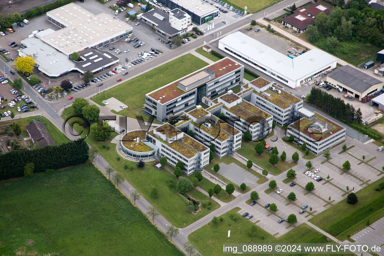 Aerial view of Industrial estate and company settlement SAP Schulungszentrum in Bensheim in the state Hesse, Germany