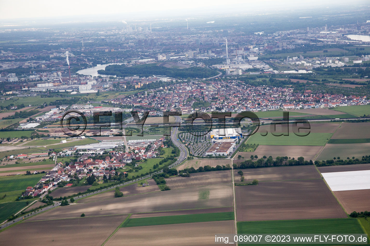Aerial photograpy of Scharhof, IKEA in the district Sandhofen in Mannheim in the state Baden-Wuerttemberg, Germany