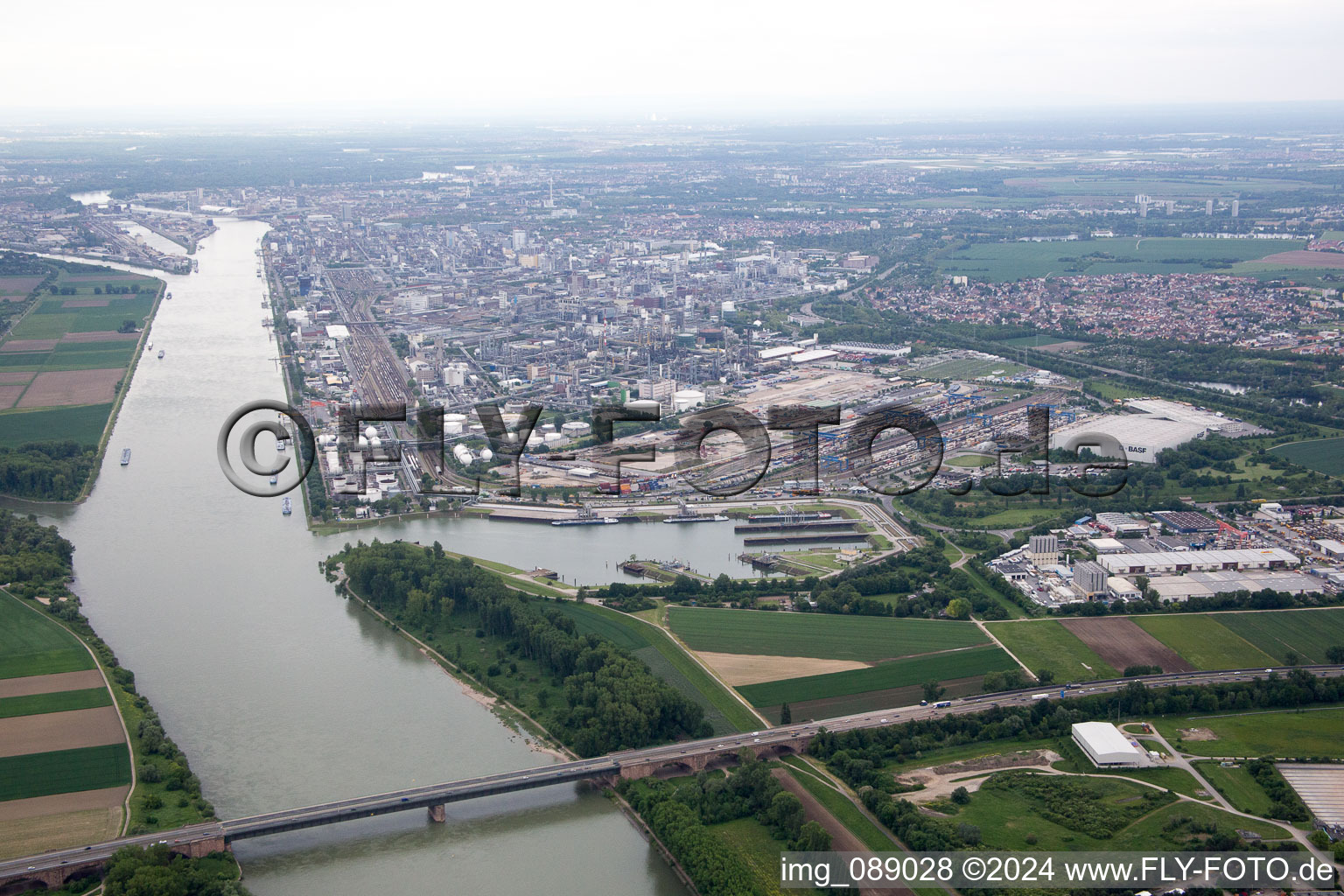 District BASF in Ludwigshafen am Rhein in the state Rhineland-Palatinate, Germany from above