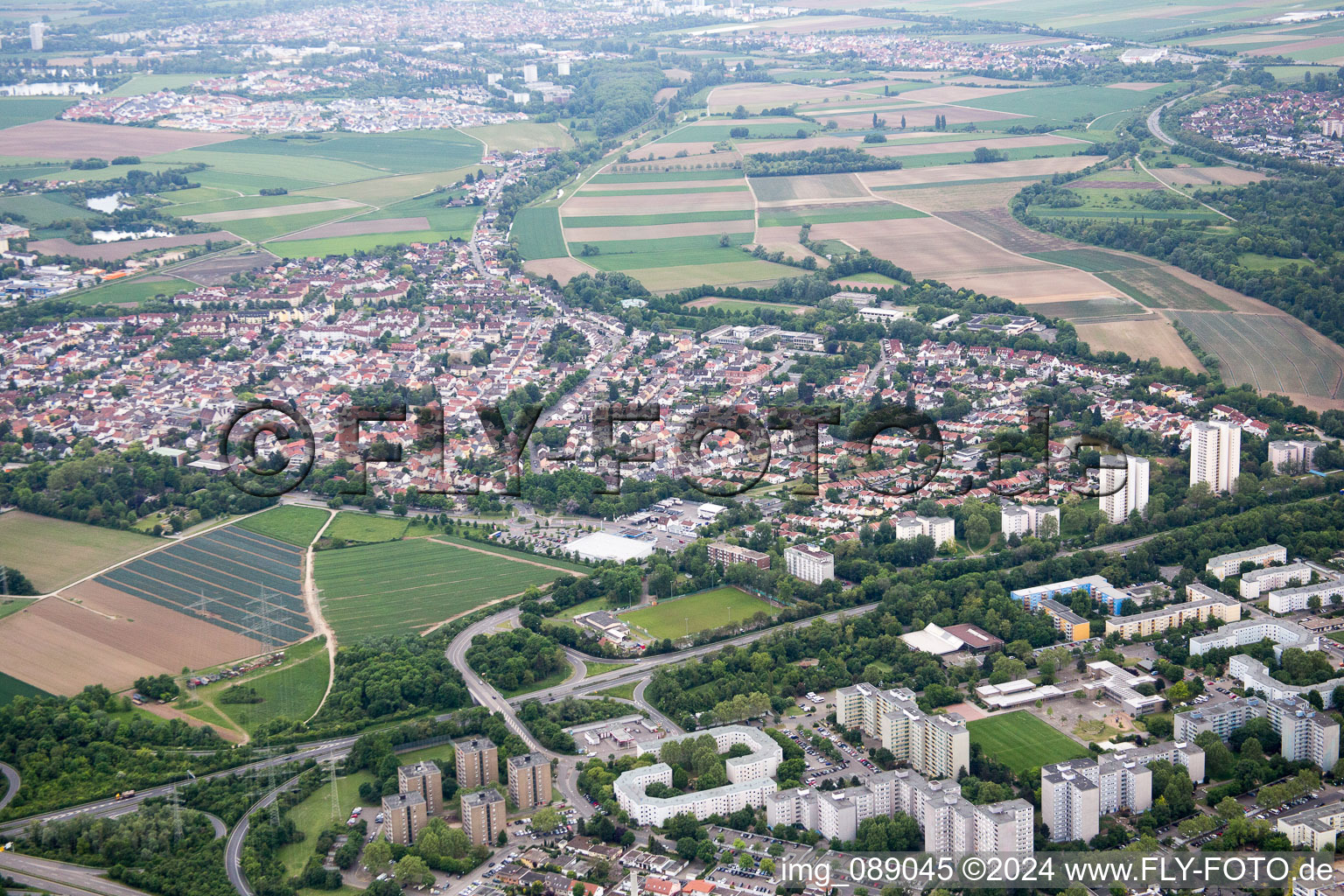 District Pfingstweide in Ludwigshafen am Rhein in the state Rhineland-Palatinate, Germany from above