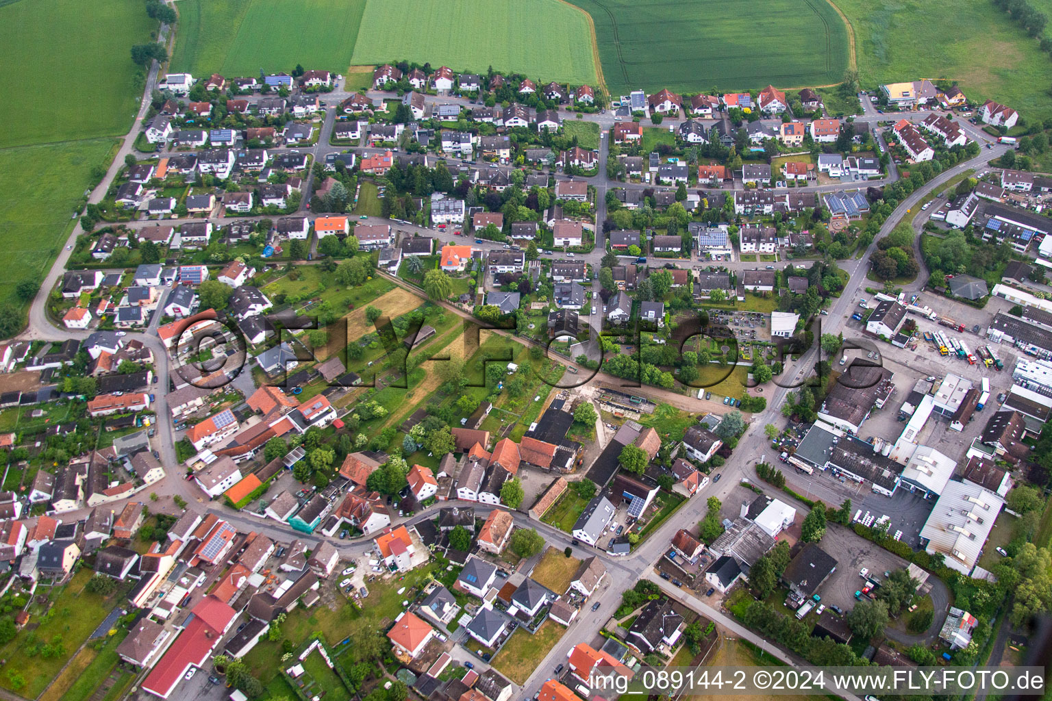 Aerial photograpy of District Rodau in Zwingenberg in the state Hesse, Germany