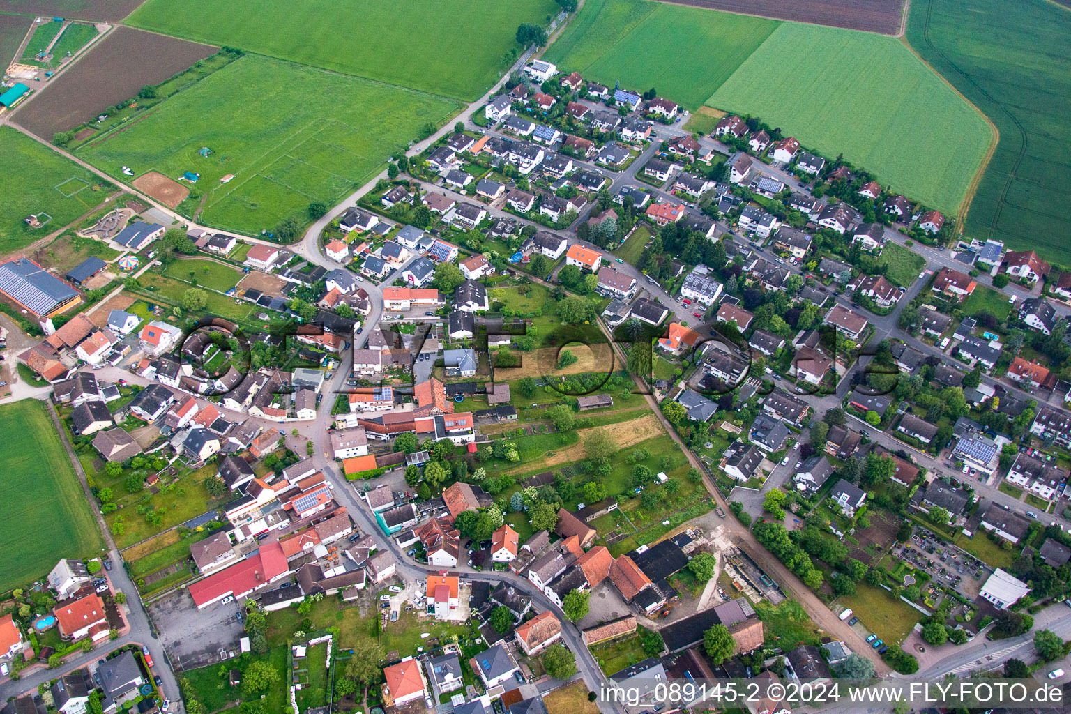 Oblique view of District Rodau in Zwingenberg in the state Hesse, Germany