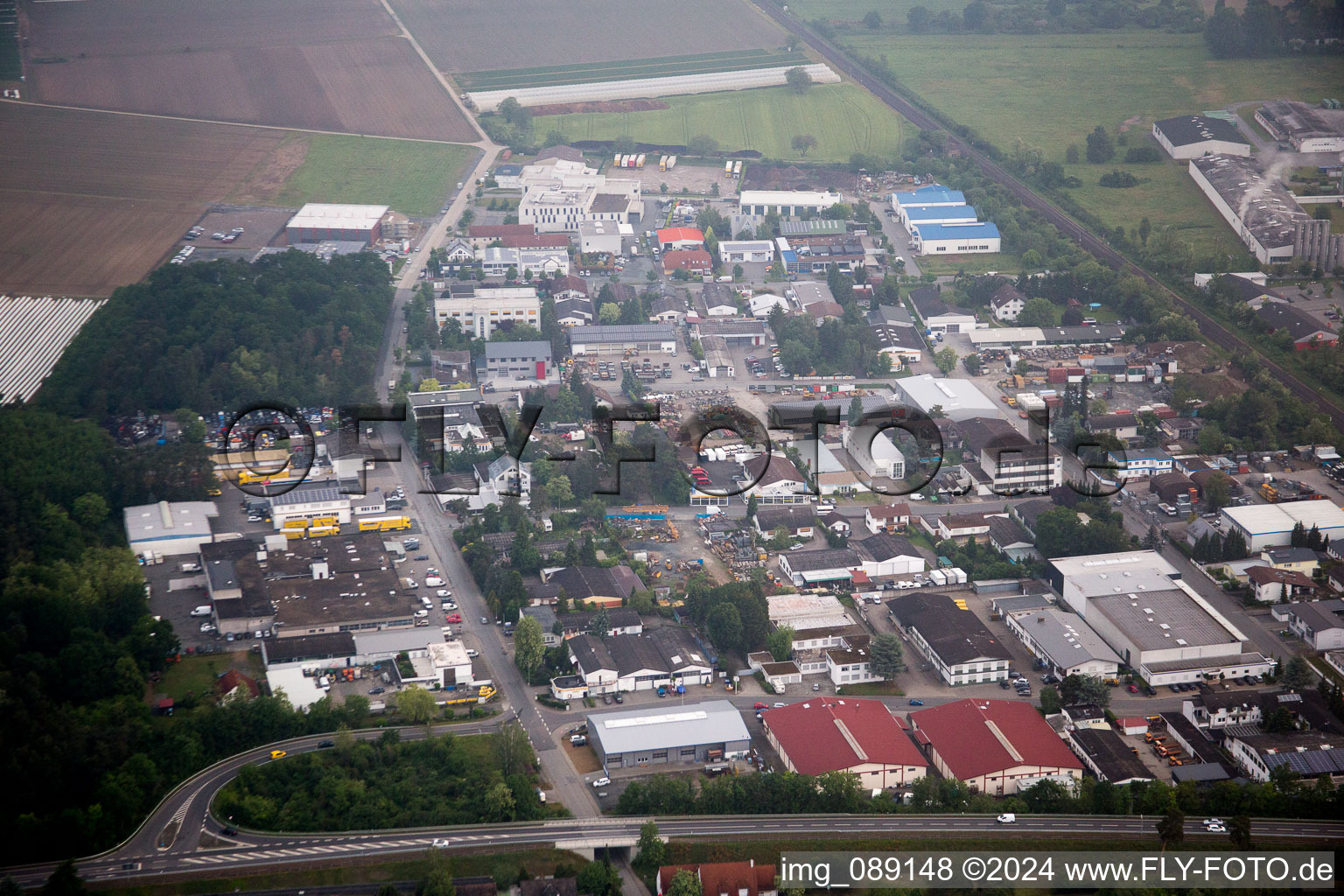 Aerial view of Sandwiese Industrial Area in Alsbach-Hähnlein in the state Hesse, Germany