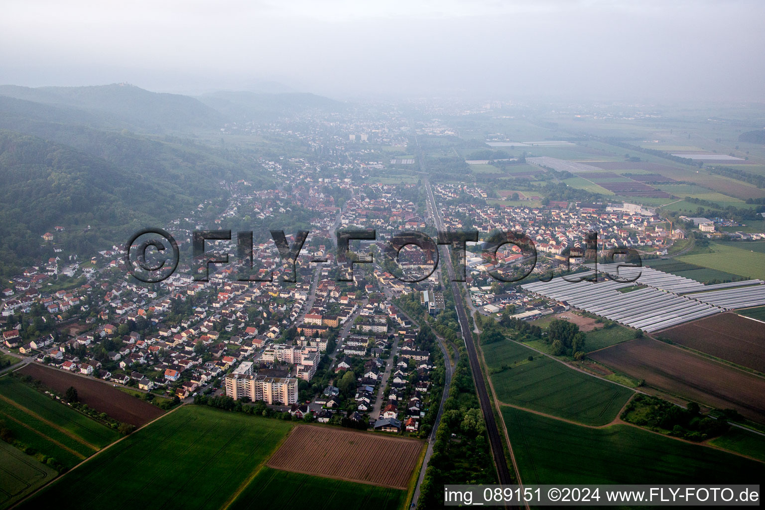 Aerial view of Zwingenberg in the state Hesse, Germany