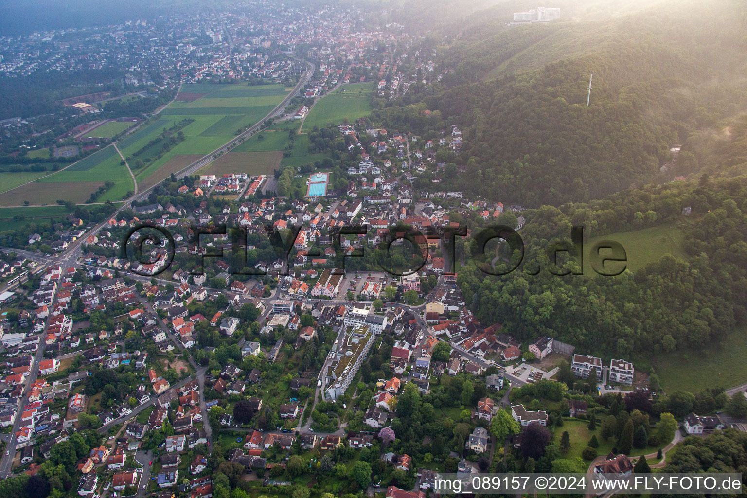 District Jugenheim an der Bergstrasse in Seeheim-Jugenheim in the state Hesse, Germany from a drone