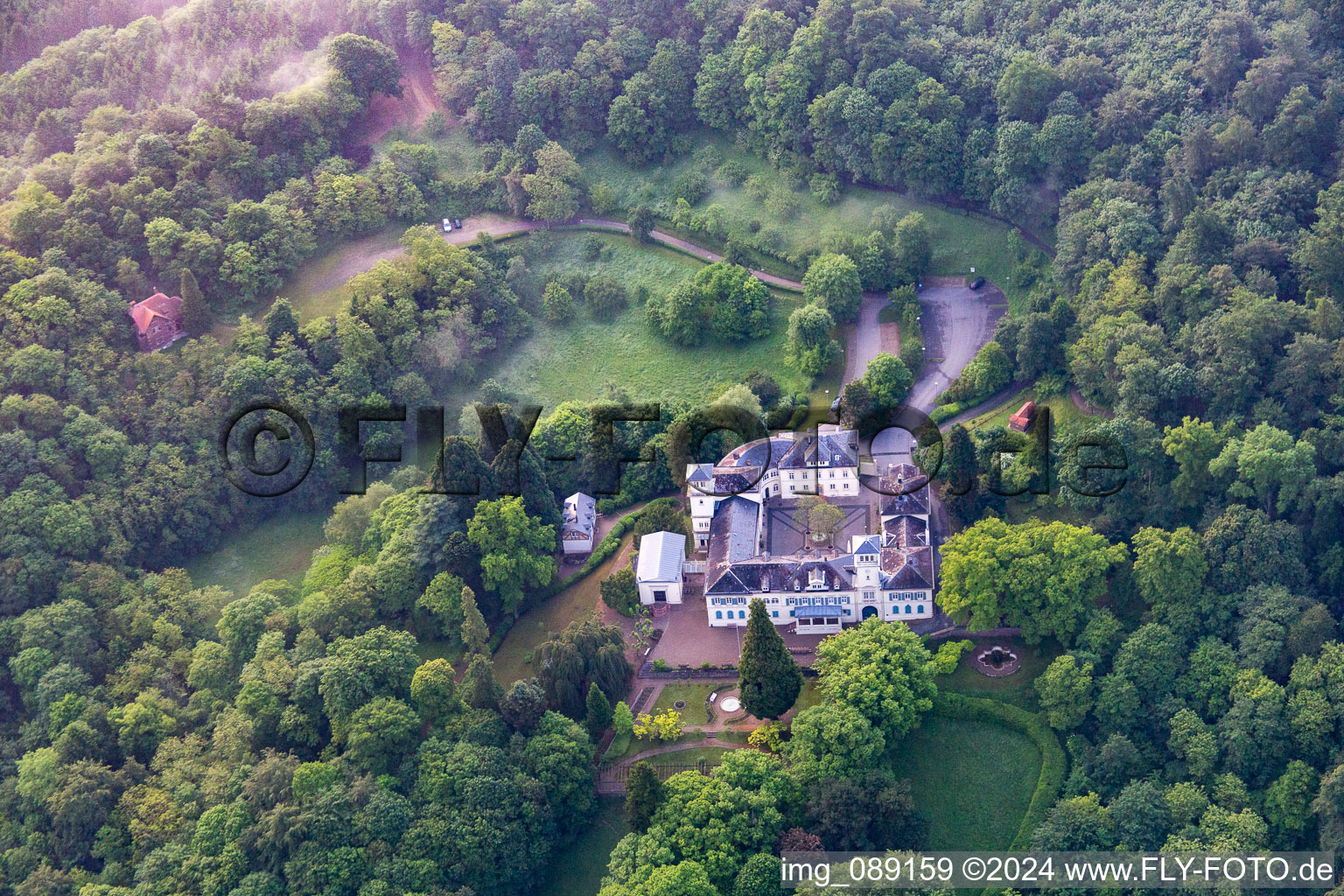 Aerial view of Heiligenberg Castle Foundation in Seeheim-Jugenheim in the state Hesse, Germany