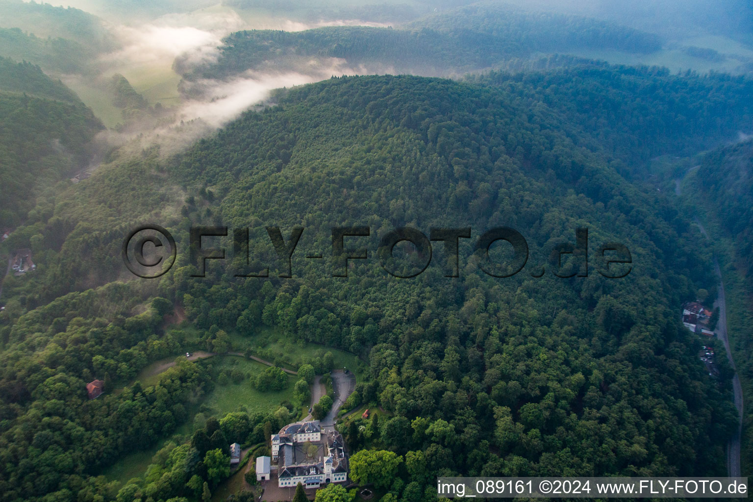 District Jugenheim an der Bergstrasse in Seeheim-Jugenheim in the state Hesse, Germany seen from a drone