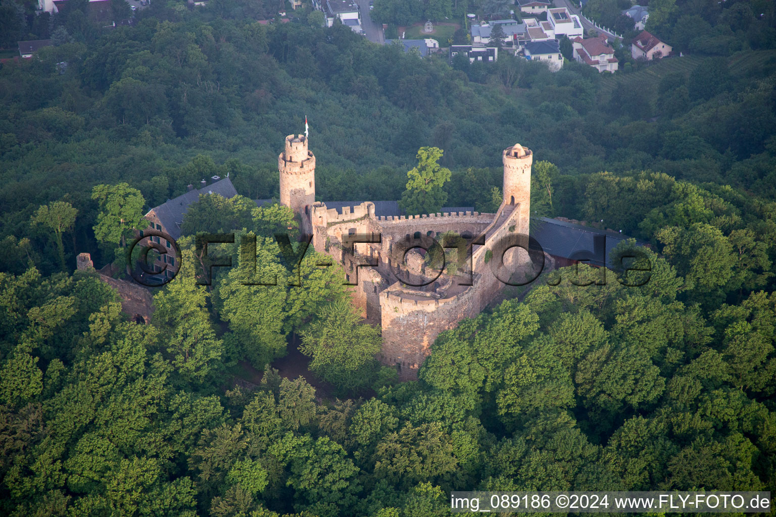 Castle Auerbach in the district Auerbach in Bensheim in the state Hesse, Germany seen from above