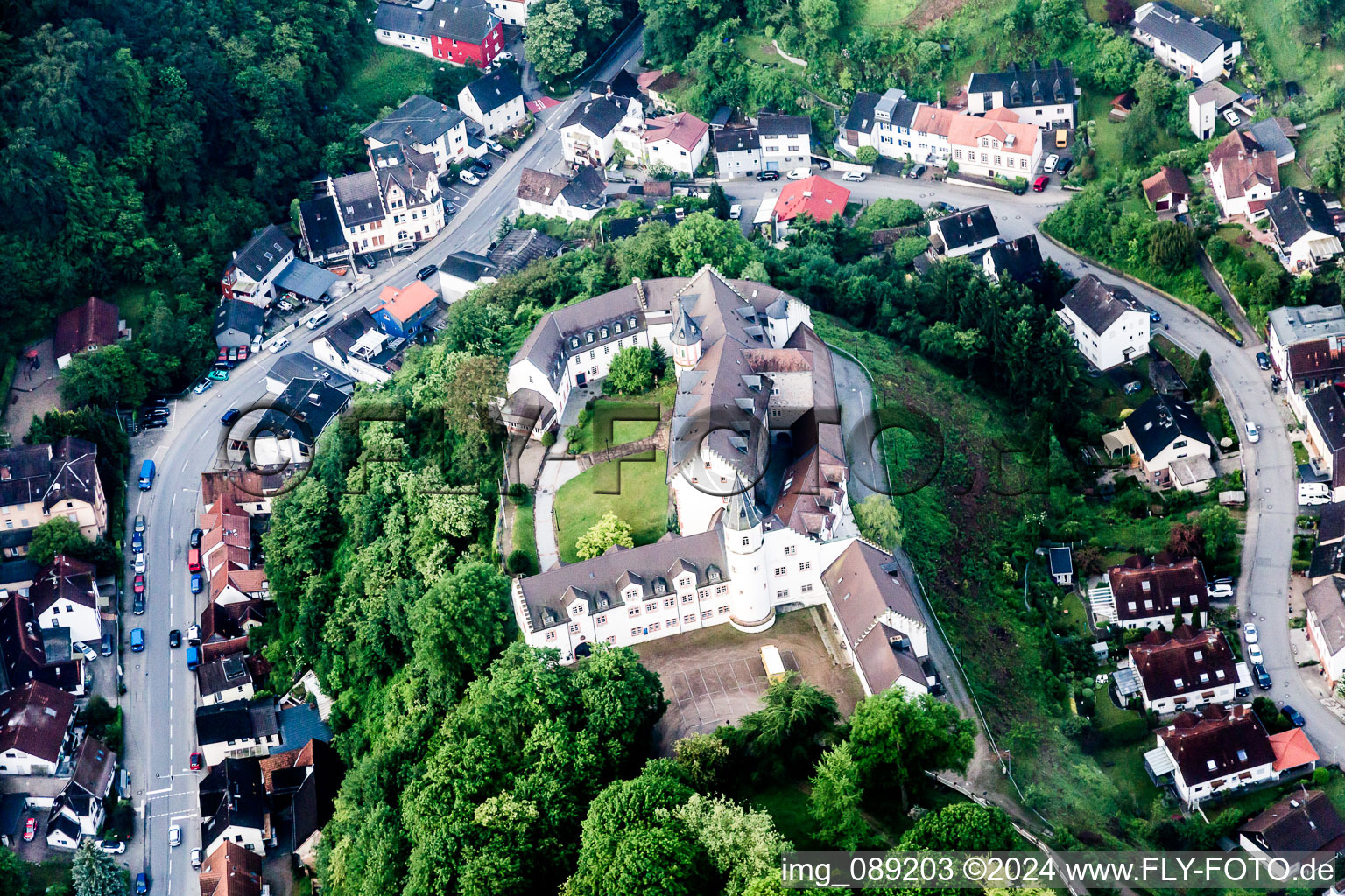 Aerial photograpy of Building complex in the park of the castle Schoenberg in the district Schoenberg in Bensheim in the state Hesse, Germany