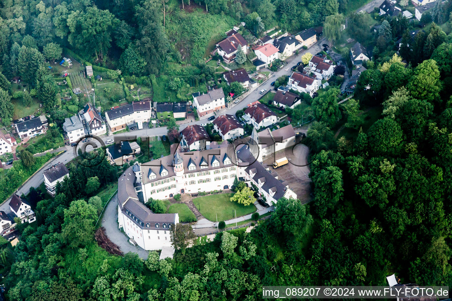 Oblique view of Building complex in the park of the castle Schoenberg in the district Schoenberg in Bensheim in the state Hesse, Germany