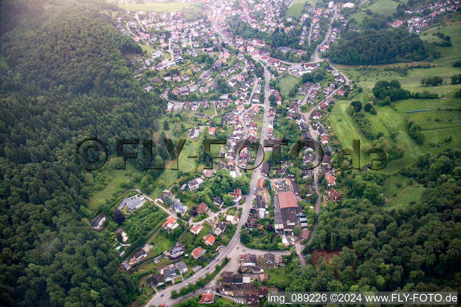 Aerial view of District Kirschhausen in Heppenheim in the state Hesse, Germany