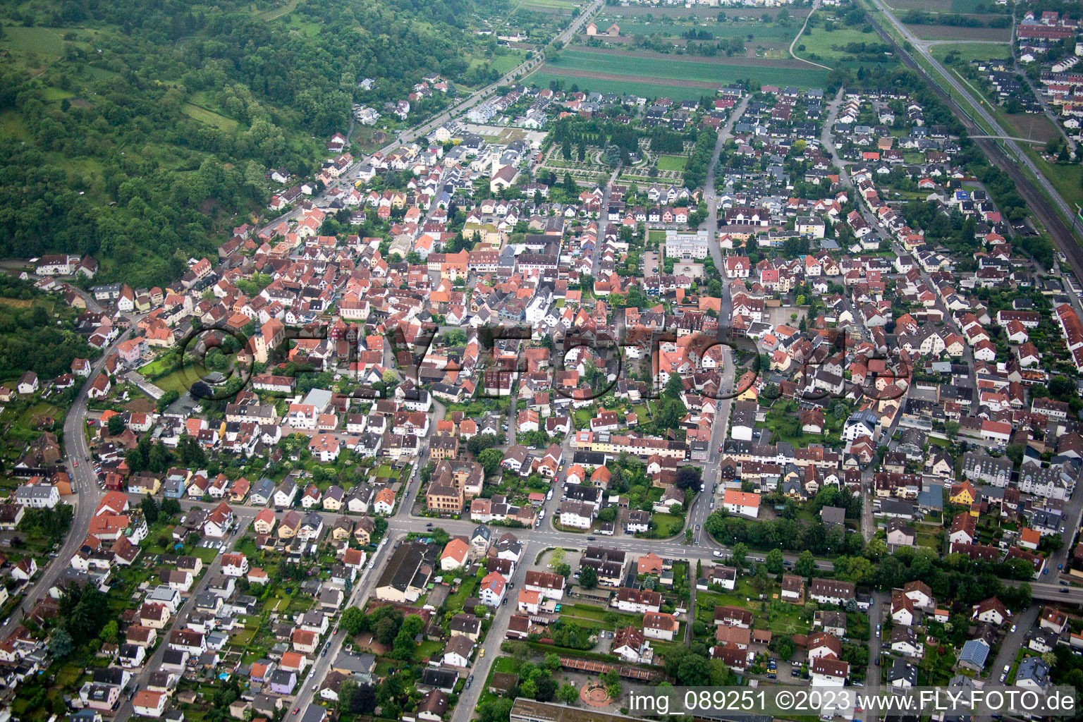Aerial view of Hemsbach in the state Baden-Wuerttemberg, Germany