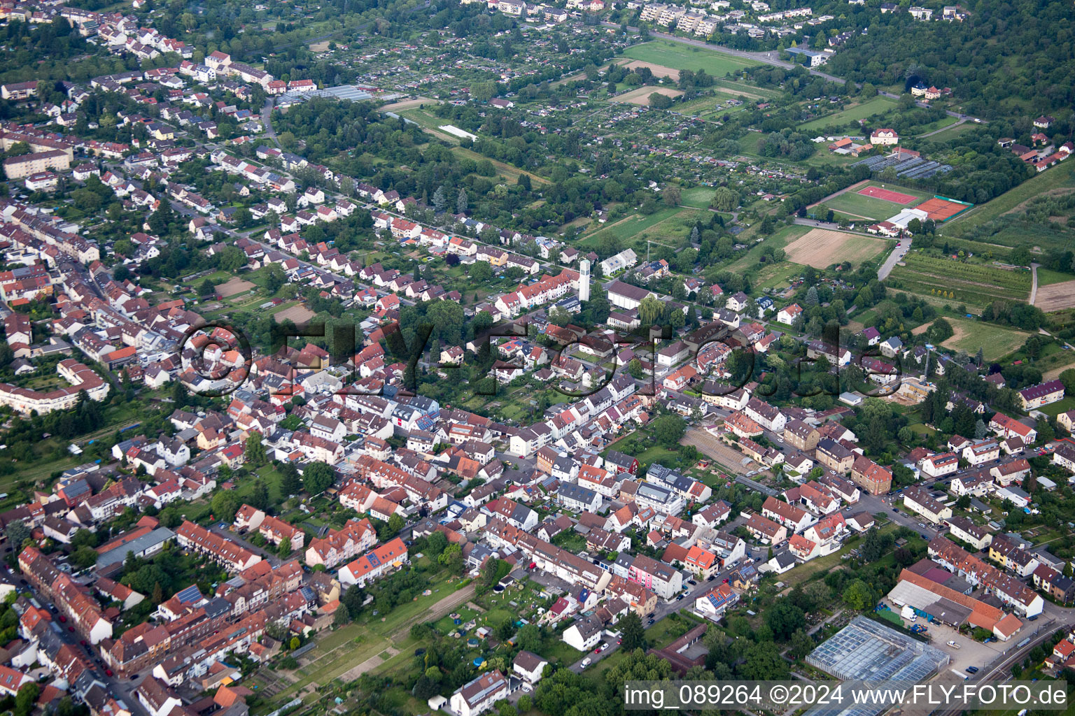 Bird's eye view of District Durlach in Karlsruhe in the state Baden-Wuerttemberg, Germany