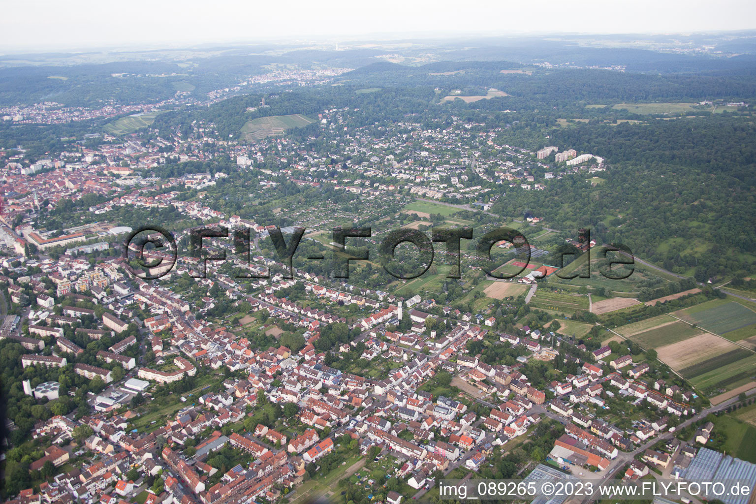 District Durlach in Karlsruhe in the state Baden-Wuerttemberg, Germany viewn from the air