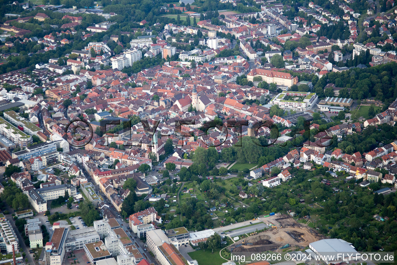 Drone recording of District Durlach in Karlsruhe in the state Baden-Wuerttemberg, Germany