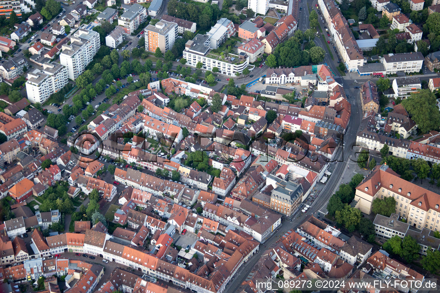 Aerial view of Old Town area and city center in the district Durlach in Karlsruhe in the state Baden-Wurttemberg