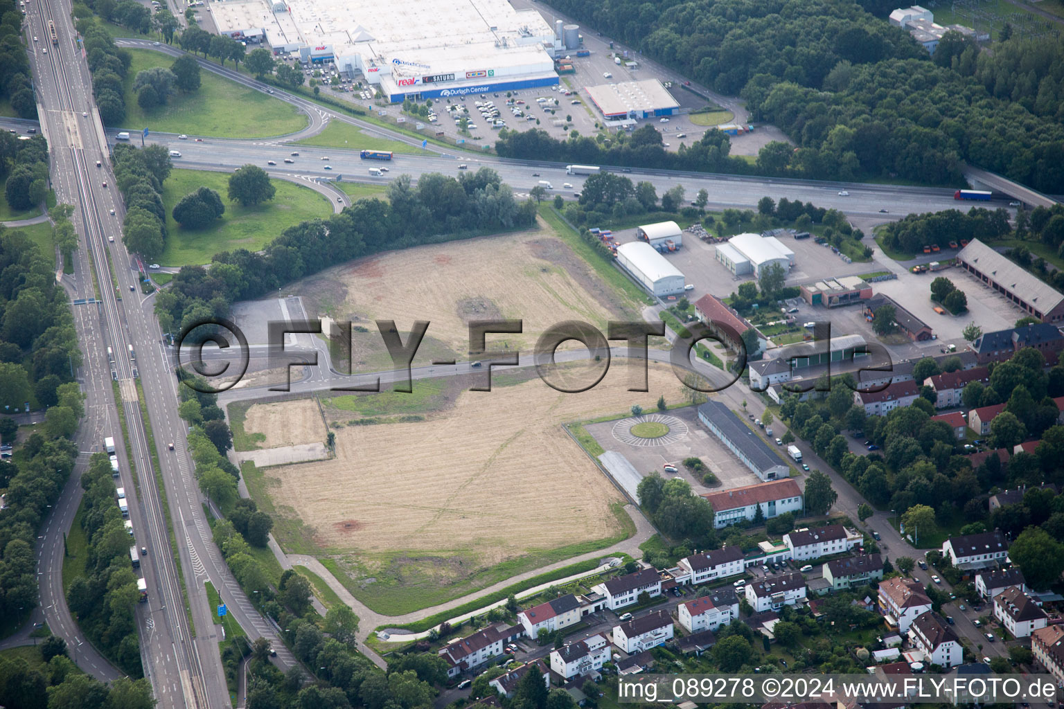 Aerial view of Construction site of the DM-Dialogicum in the district Durlach in Karlsruhe in the state Baden-Wuerttemberg, Germany