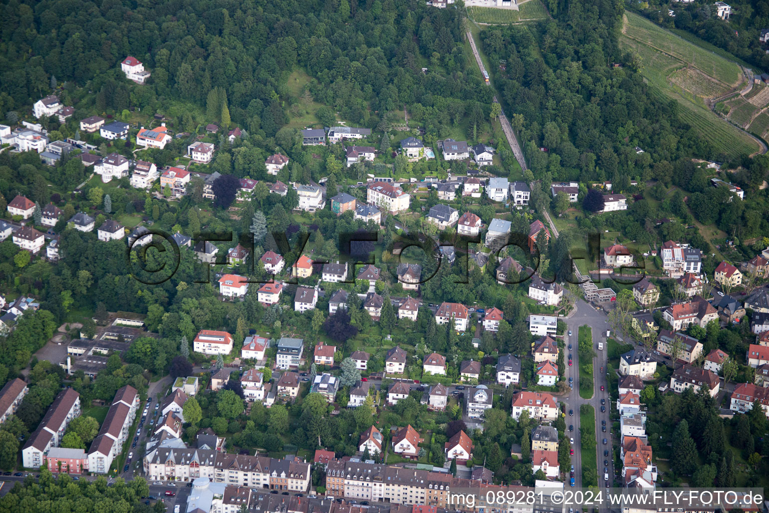 Aerial view of Turmbergstr in the district Durlach in Karlsruhe in the state Baden-Wuerttemberg, Germany