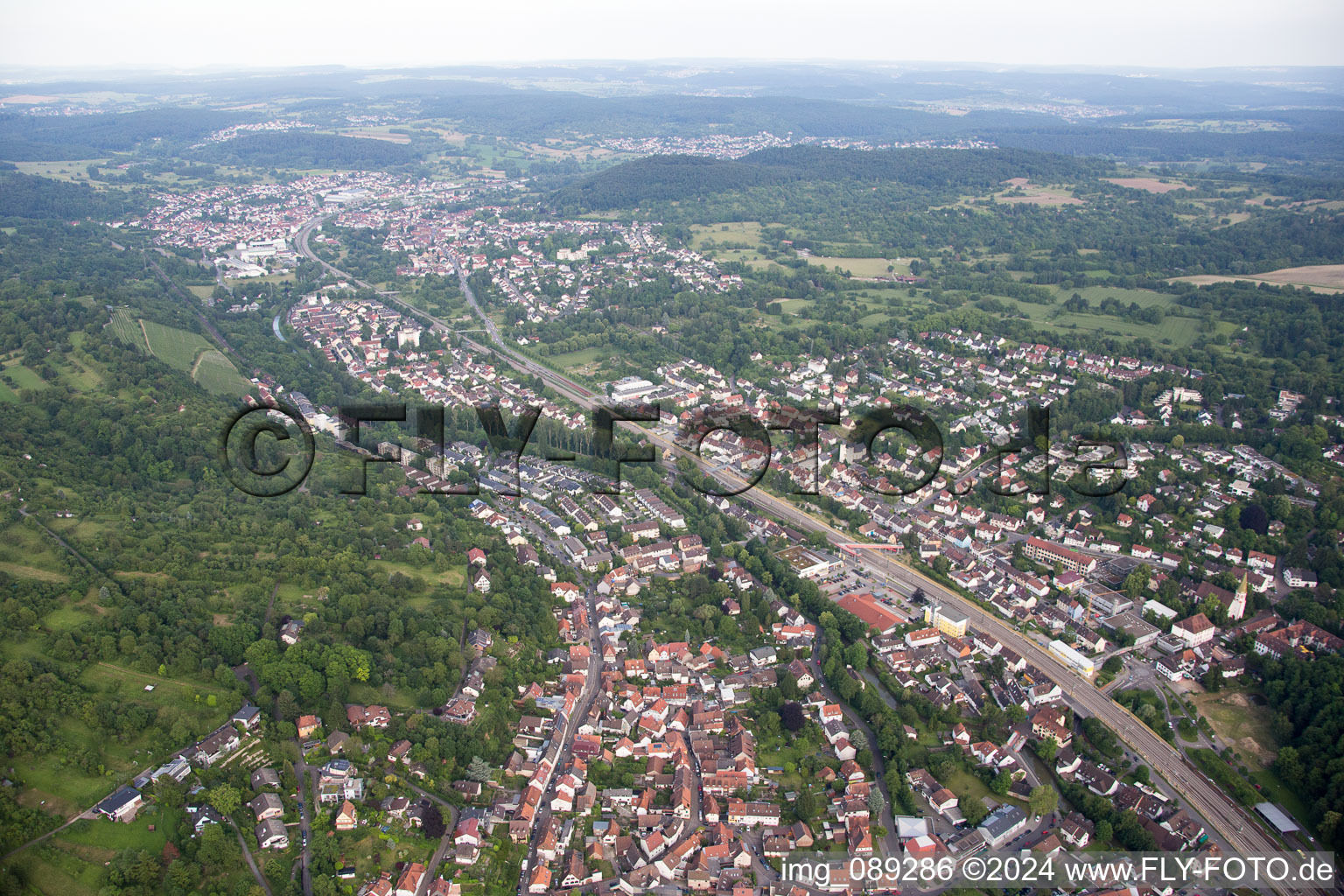 District Grötzingen in Karlsruhe in the state Baden-Wuerttemberg, Germany seen from above