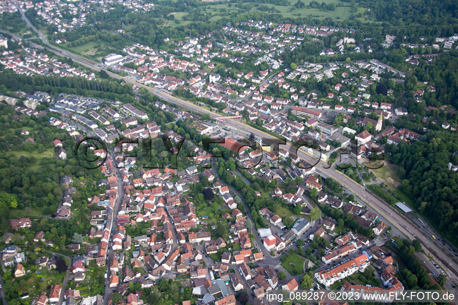 District Grötzingen in Karlsruhe in the state Baden-Wuerttemberg, Germany from the plane
