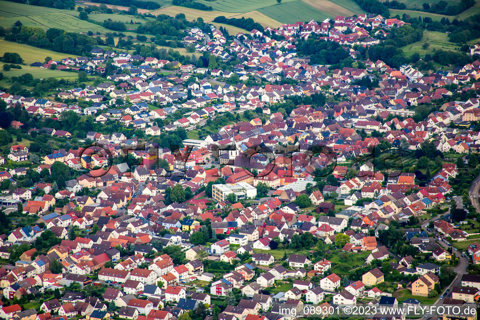 Town View of the streets and houses of the residential areas in the district Joehlingen in Walzbachtal in the state Baden-Wurttemberg, Germany
