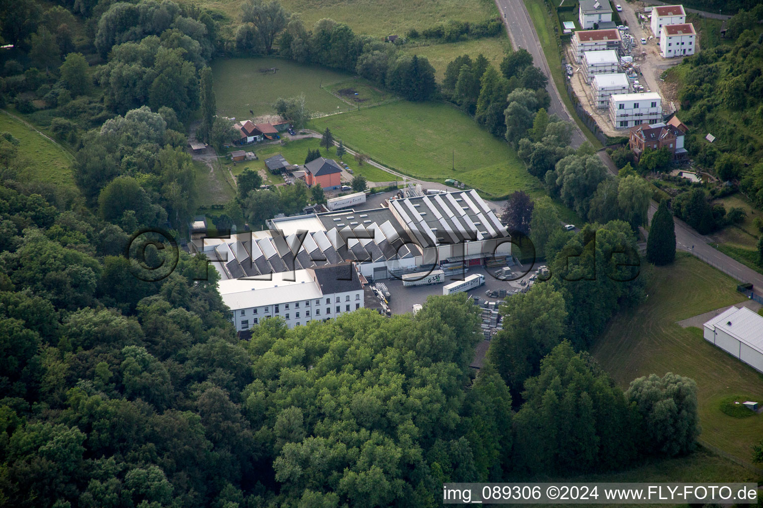 Company premises of Megaforce GmbH The Stage Company with halls, company buildings and production facilities in the state of Baden-Württemberg in Weingarten in the state Baden-Wuerttemberg, Germany