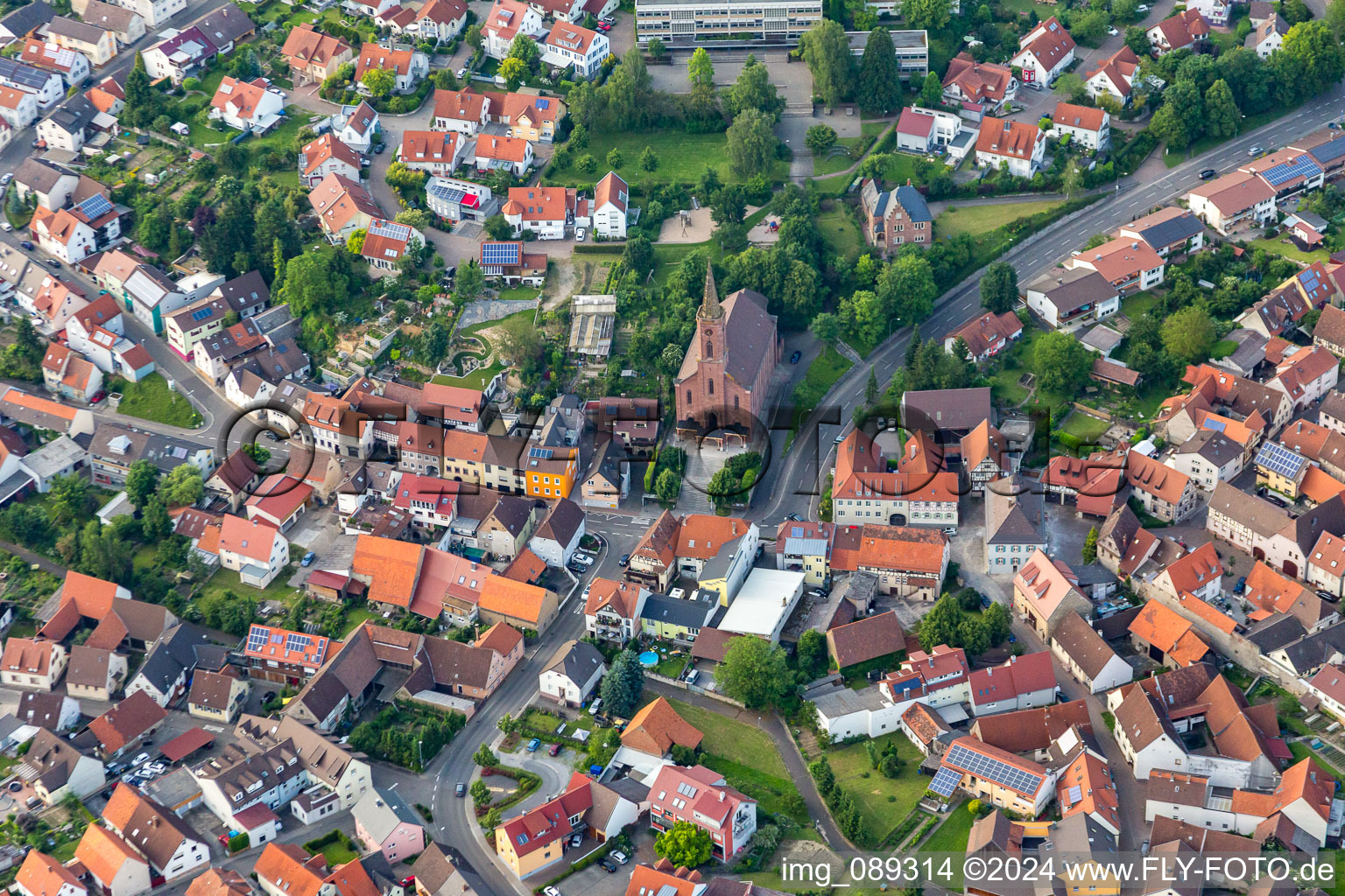 Church building in of catholic parish Old Town- center of downtown in Bruchsal in the state Baden-Wurttemberg, Germany