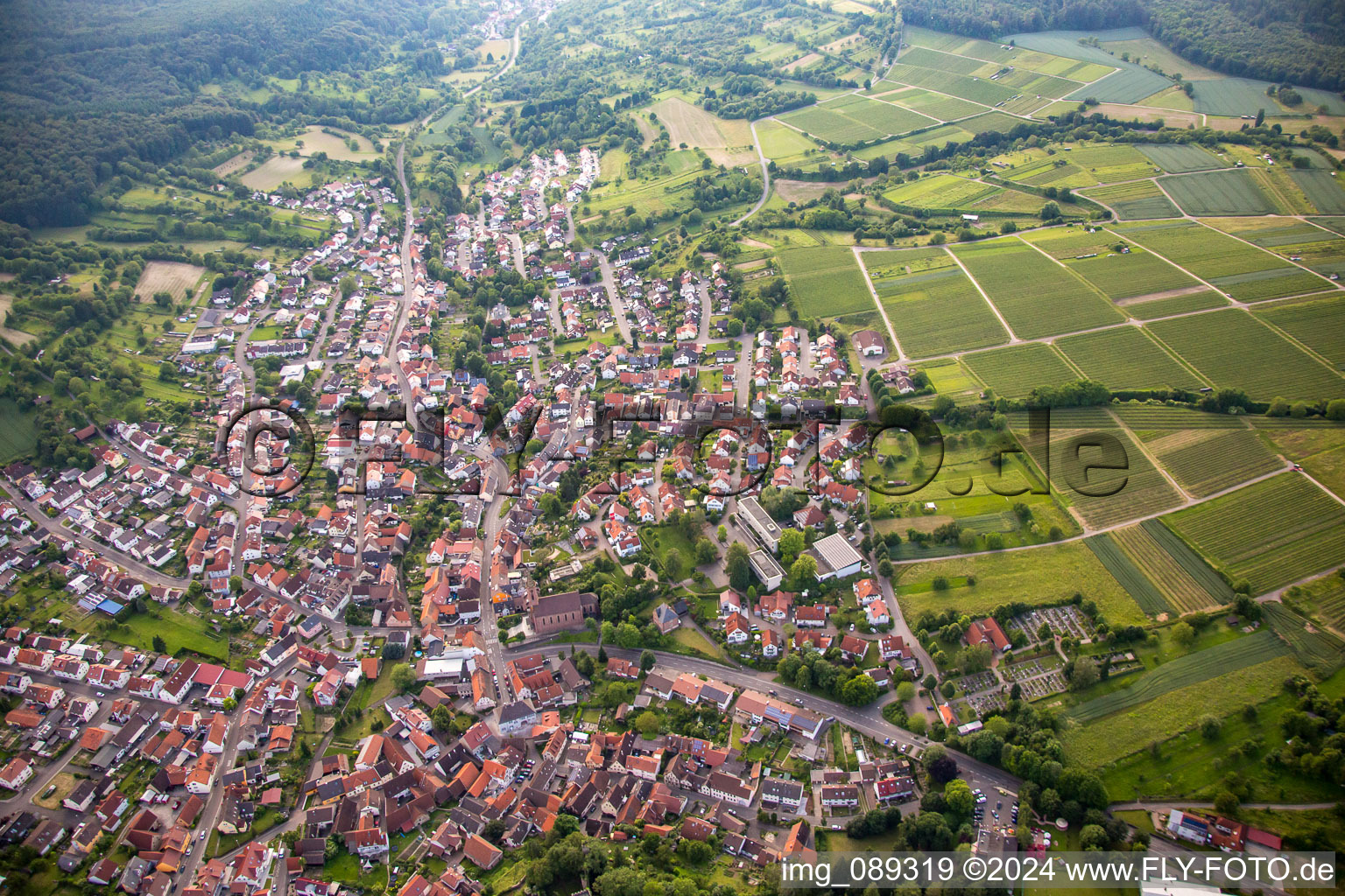 Aerial view of District Obergrombach in Bruchsal in the state Baden-Wuerttemberg, Germany