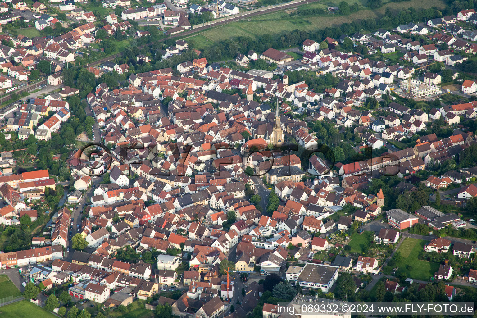 Town View of the streets and houses of the residential areas in the district Heidelsheim in Bruchsal in the state Baden-Wurttemberg, Germany