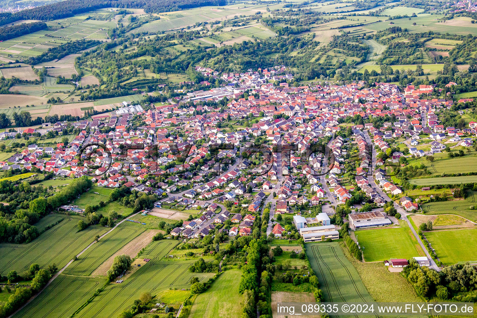 Town View of the streets and houses of the residential areas in Unteroewisheim in the state Baden-Wurttemberg, Germany