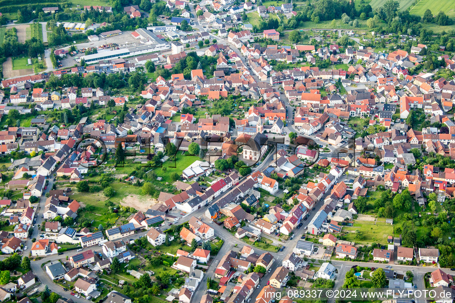 Town View of the streets and houses of the residential areas in Kraichtal in the state Baden-Wurttemberg, Germany