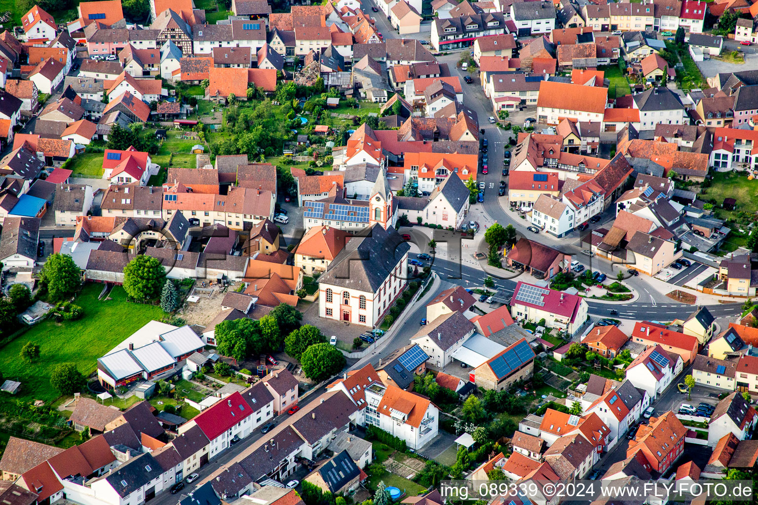 Evangelic Church building in Unteroewisheim Old Town- center of downtown in Kraichtal in the state Baden-Wurttemberg, Germany