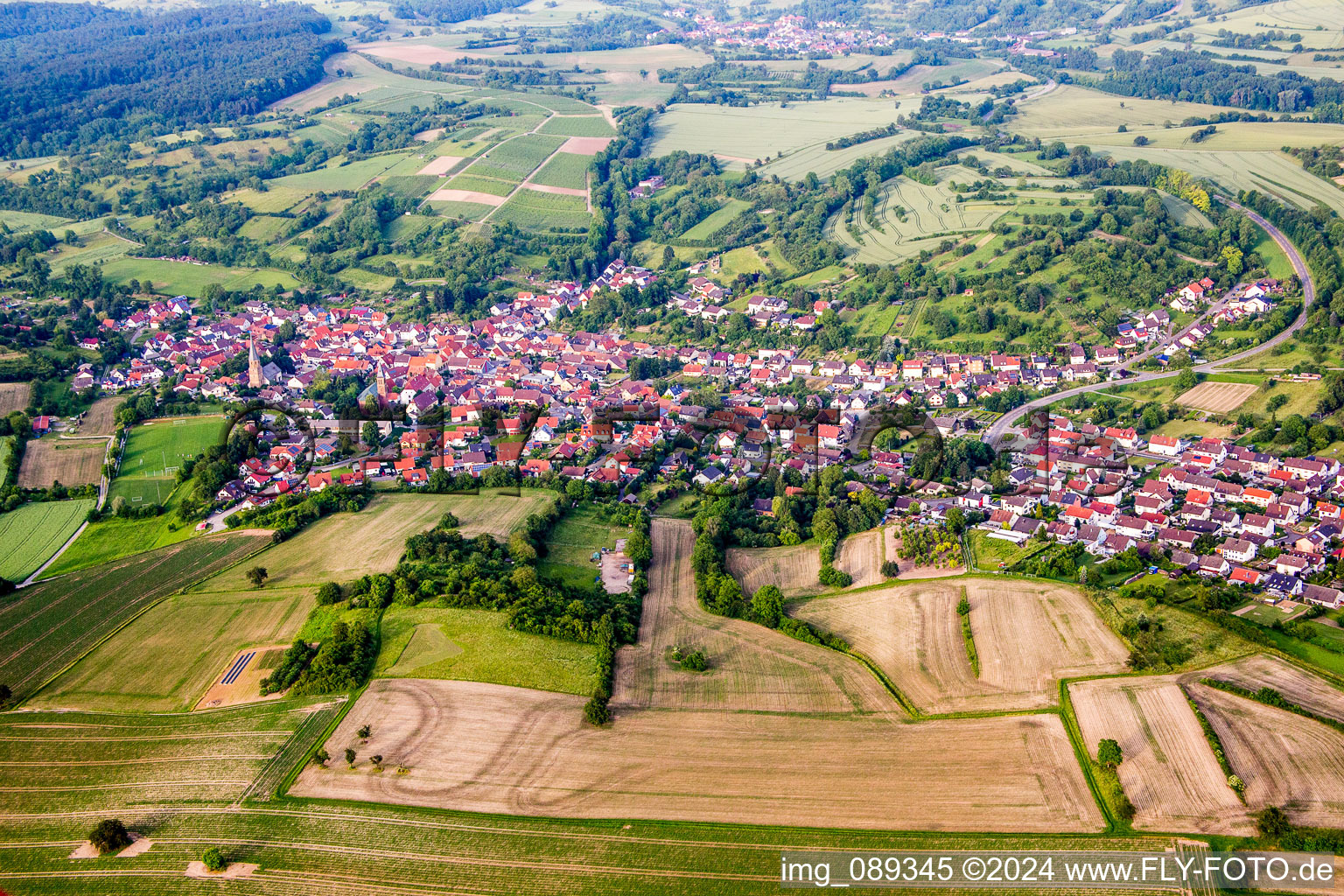 District Oberöwisheim in Kraichtal in the state Baden-Wuerttemberg, Germany from above