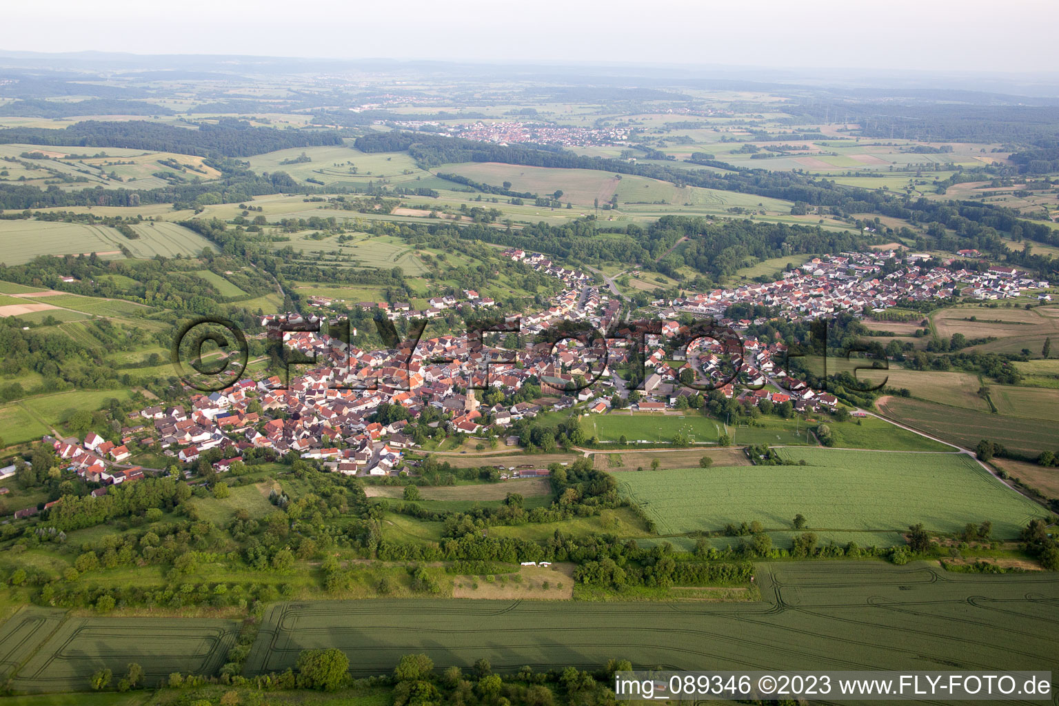 Town View of the streets and houses of the residential areas in Oberoewisheim in the state Baden-Wurttemberg, Germany