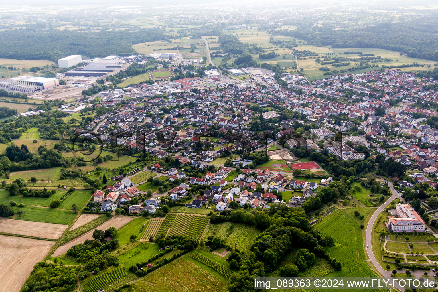 Town View of the streets and houses of the residential areas in Oestringen in the state Baden-Wurttemberg, Germany