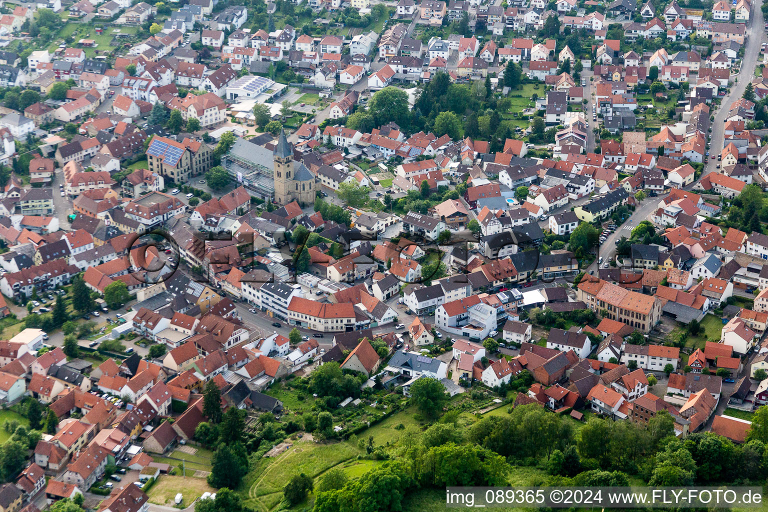 Church building in Old Town- center of downtown in Oestringen in the state Baden-Wurttemberg, Germany