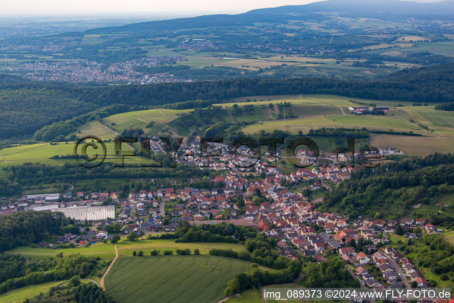 Aerial view of From the south in the district Tairnbach in Mühlhausen in the state Baden-Wuerttemberg, Germany